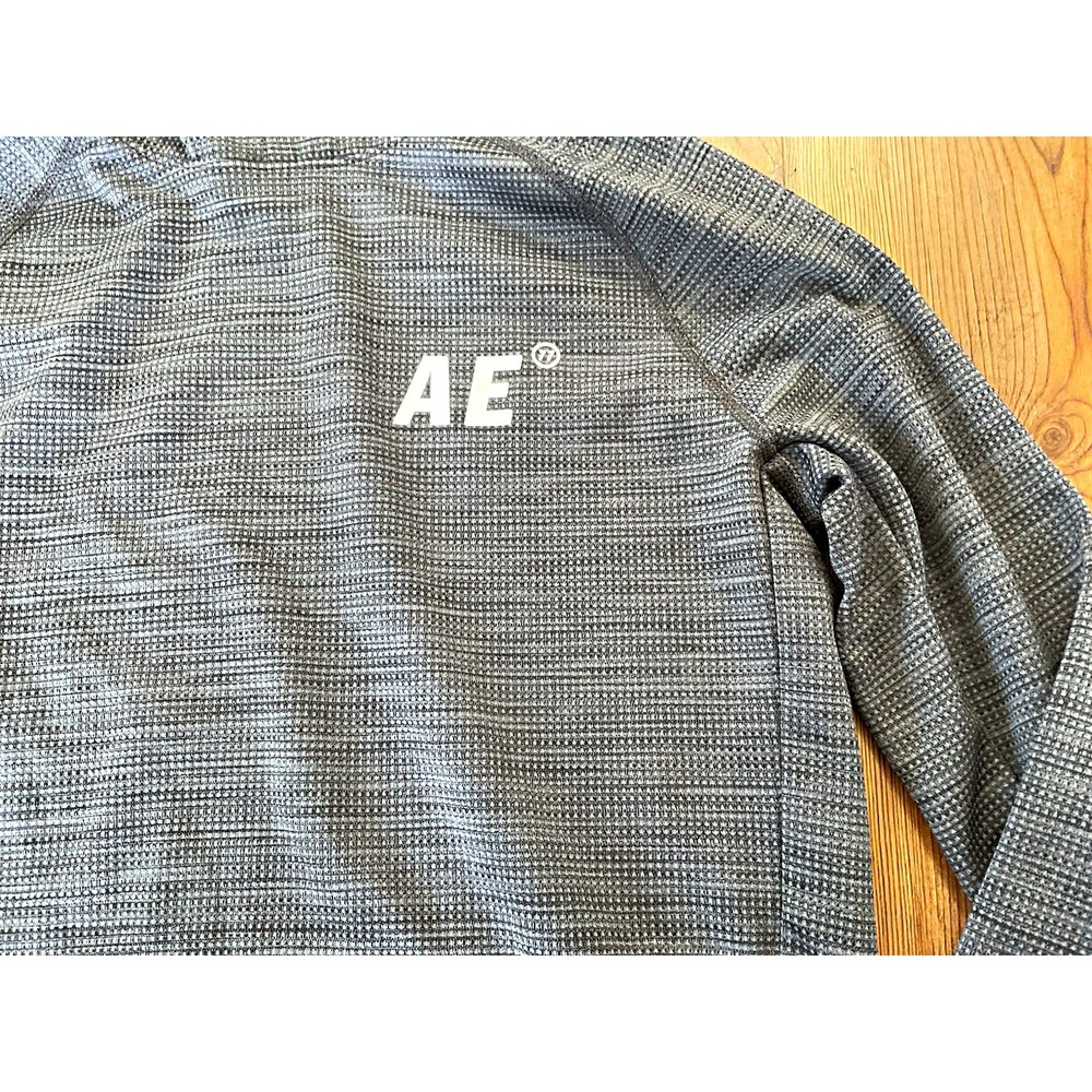 American Eagle AE Flex Hoodie Mens XS Gray Logo Sleeve Athletic Pullover